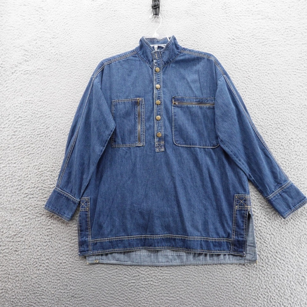 Pilcro Denim Tunic Pullover in Medium Blue